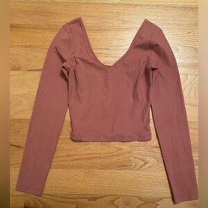 Lululemon Align Top Womens 4 V-neck dark Pink Long Sleeve Cropped Slim Fit